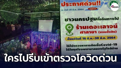 ด่วน นครปฐม ประกาศใครไปร้าน "เดอะเลาจน์ ศาลายา" เข้าตรวจโควิดทันที - ไทยนิวส์ออนไลน์