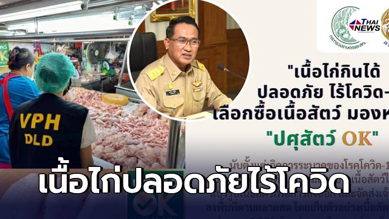 กรมปศุสัตว์ ยืนยันเนื้อไก่กินได้ปลอดภัย สุ่มตรวจไม่พบปนเปื้อนโควิด กรมปศุสัตว์ ยืนยันเนื้อไก่กินได้ปลอดภัย สุ่มตรวจไม่พบปนเปื้อนโควิด