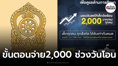 เงินเยียวยานักเรียน คนละ2,000 ขั้นตอนจ่ายเงิน และช่วงวันโอนเงินให้
