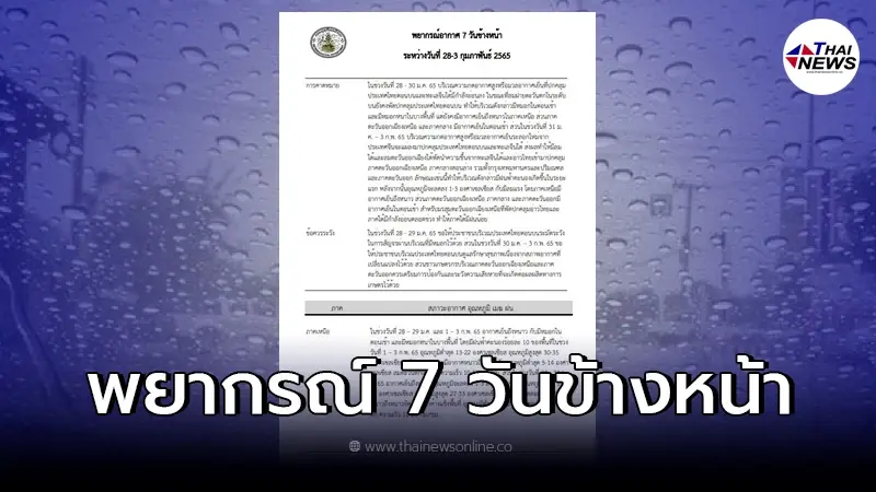 กรมอุตุฯ ประกาศเตือน ระวังฝนฟ้าคะนอง และอุณหภูมิจะลดลง 1-3 องศาเซลเซียส