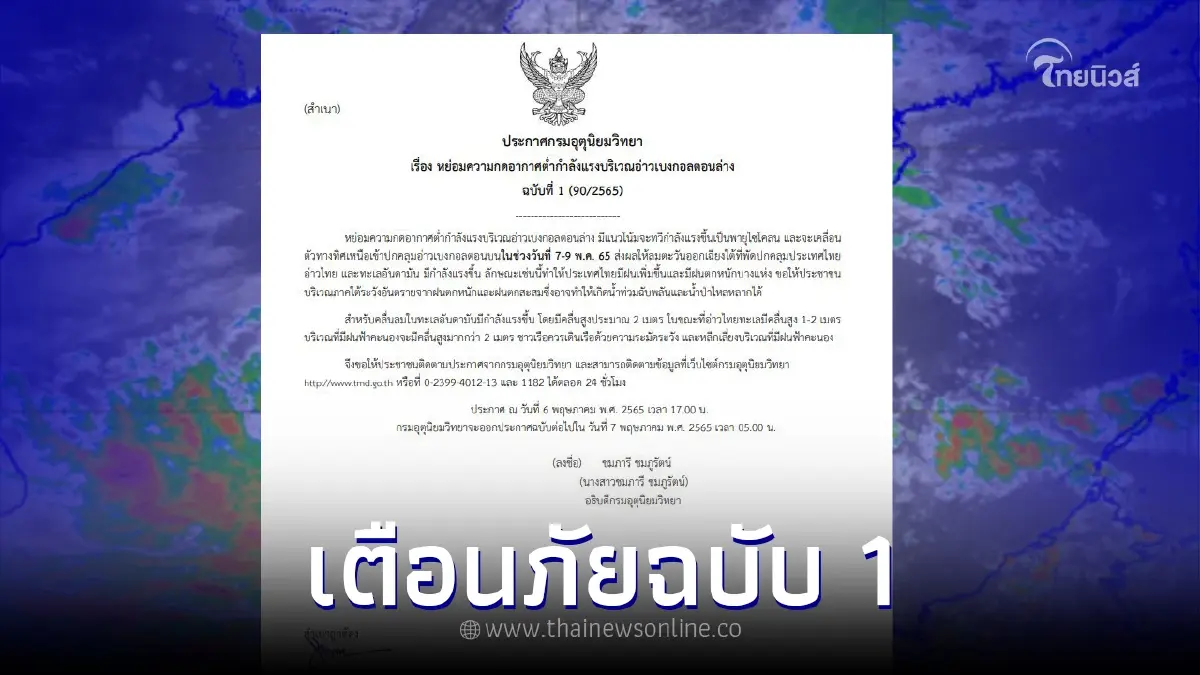 ประกาศฉบับ 1 จับตาพายุไซโคลน เตือน 7 - 9 ไทยมีฝนเพิ่มขึ้น ประกาศฉบับ 1 จับตาพายุไซโคลน เตือน 7 - 9 ไทยมีฝนเพิ่มขึ้น