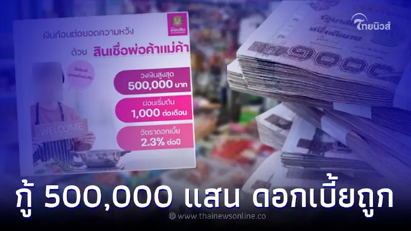 เปิดให้กู้ "สินเชื่อพ่อค้าแม่ค้า" รับเงินก้อน 500,000 ดอกถูก ธ.ออมสินชี้แจง เปิดให้กู้ "สินเชื่อพ่อค้าแม่ค้า" รับเงินก้อน 500,000 ดอกถูก ธ.ออมสินชี้แจง
