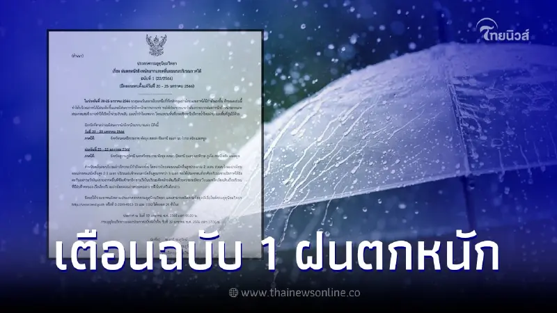 ประกาศกรมอุตุฯ เตือนฉบับ 1 เช็กพื้นที่ฝนตกหนักถึงหนักมาก