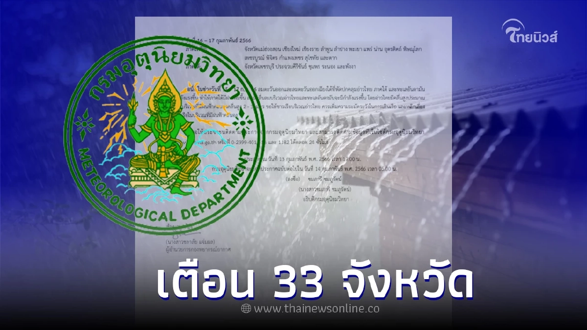  "กรมอุตุนิยมวิทยา" ประกาศ ฉ.4 เตือน 33 จว. ฝนตก ลมแรง บางแห่ง ลูกเห็บตก