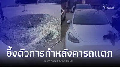 เจ้าของเทสลายืนอึ้ง จู่ๆสัญญาณกันขโมยดัง ก่อนพบตัวการทำรถพังยับ หลังคาแตก