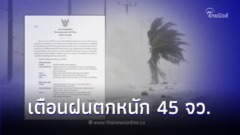 พยากรณ์อากาศวันนี้ ประกาศฉบับที่ 6 เตือนพื้นที่เสี่ยง 45 จังหวัด ฝนตกหนัก