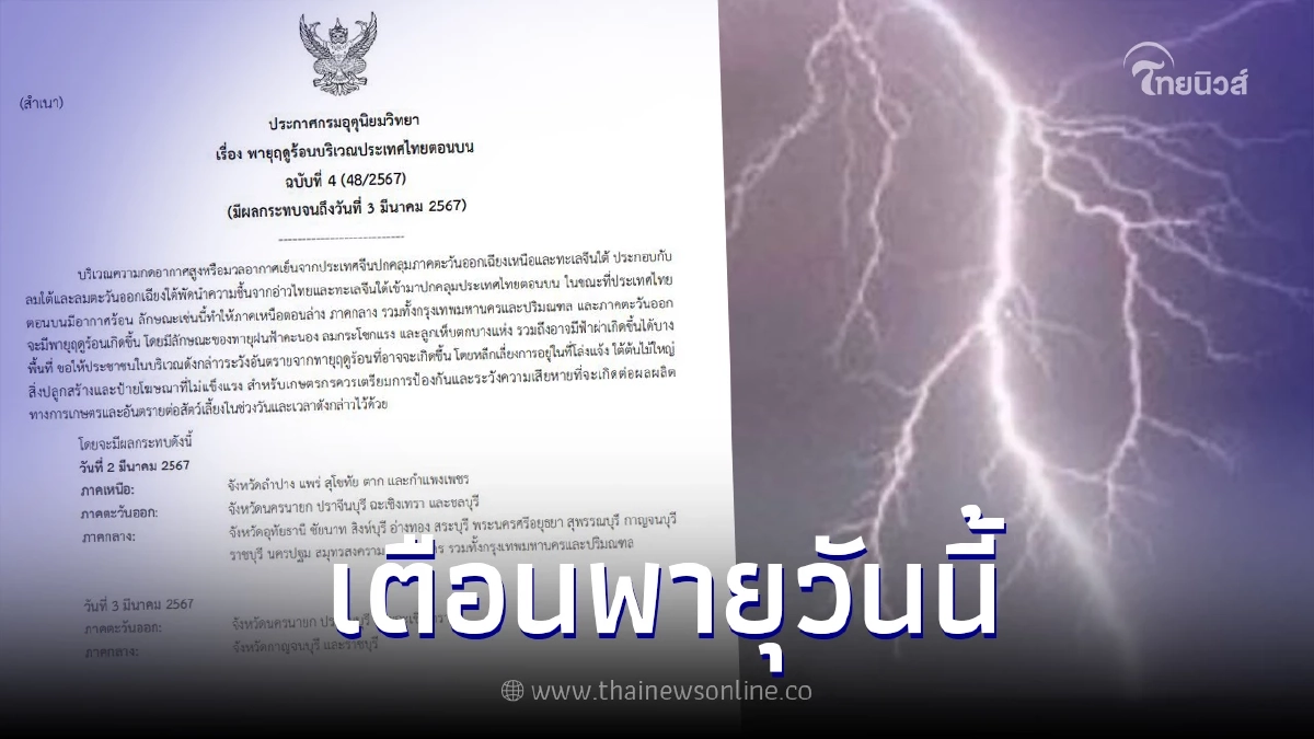 ประกาศเตือนภัย "พายุฤดูร้อน" ฉบับ 4 เปิดพื้นที่ 27 จังหวัด ถูกฝนถล่ม