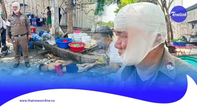 ตำรวจเข้าระงับเหตุหนุ่มคลั่ง ถูกปังตอฟันเลือดอาบ แต่สู้กลับจนจับตัวได้