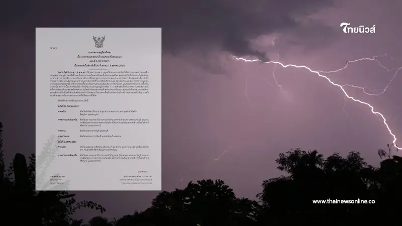 กรมอุตุฯ เตือนฉ.5 อากาศแปรปรวน ช่วง 30 ก.ย. - 3 ต.ค. เช็กพื้นที่ 39 จว. ฝนถล่มหนัก กรมอุตุฯ เตือนฉ.5 อากาศแปรปรวน ช่วง 30 ก.ย. - 3 ต.ค. เช็กพื้นที่ 39 จว. ฝนถล่มหนัก