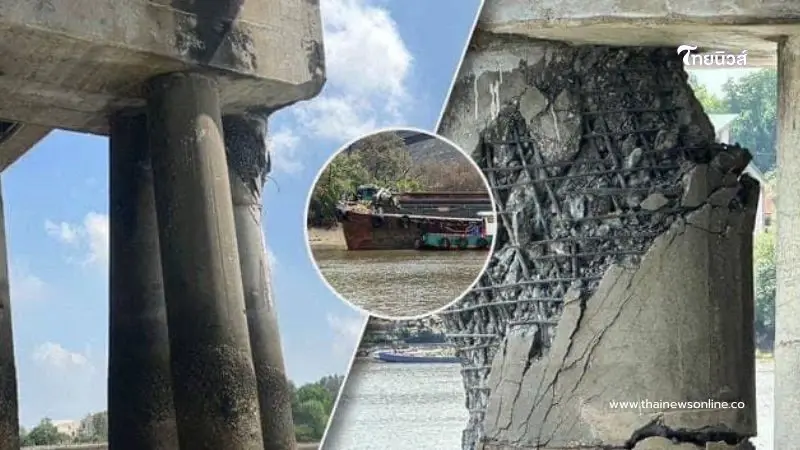 เรือโป๊ะชนสะพานบางปะกง เสาตอม่อหัก เตือนเลี่ยงเส้นทางด่วน