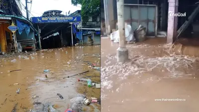 อพยพด่วน "น้ำท่วมแม่สาย" อ่วมซ้ำ ฝนถล่มทั้งคืน น้ำทะลักตลาดสายลมจอย