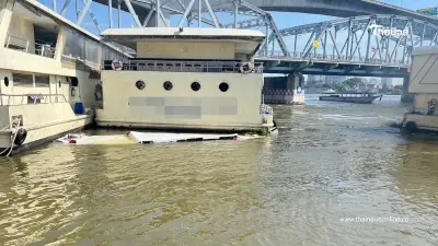 สาเหตุเรือลำเลียงชนเรือภัตตาคารริมแม่น้ำ เสียหาย 5 ลำ - จมหาย 1 ลำ