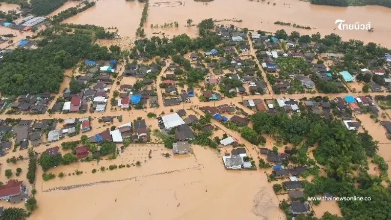 "น้ำท่วมเชียงราย" เปิดภาพมุมสูง น้ำป่าไหลหลากกระทบบ้านเรือน 5 อำเภอ