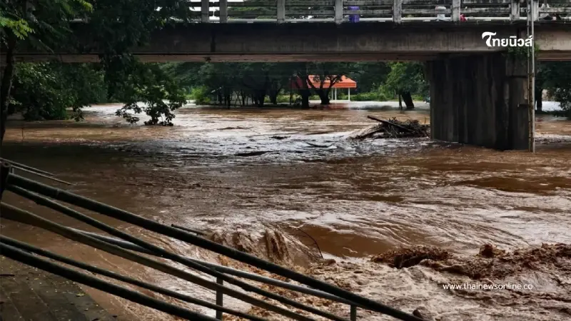 ปภ. ส่งข้อความแจ้งเตือนผ่านมือถือ หลังน้ำปิงลำพูนใกล้ล้นตลิ่ง