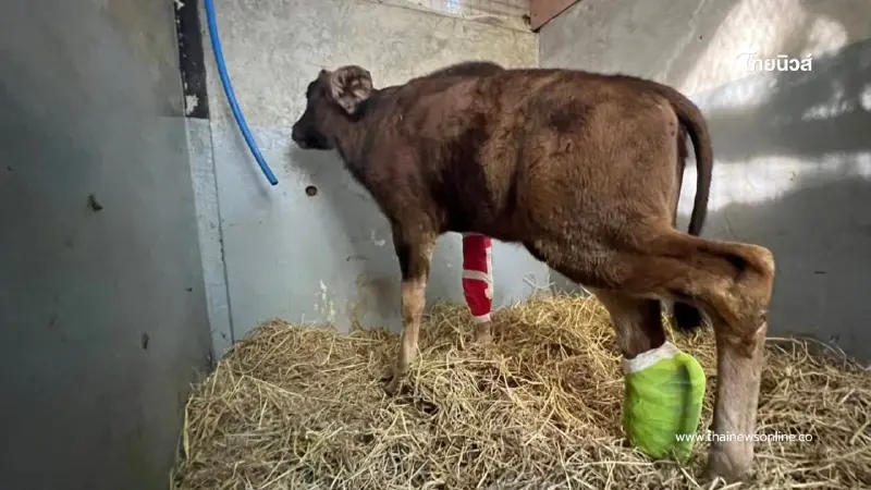 ชีวิตใหม่! ลูกกระทิงรอดพ้นวิกฤต หลังถูกบ่วงสลิงรัดขา