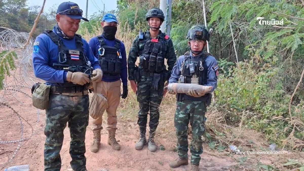 กองทัพไทยลุยเก็บกู้ทุ่นระเบิดสุรินทร์ พบกระสุนปืนใหญ่ 105 มม.