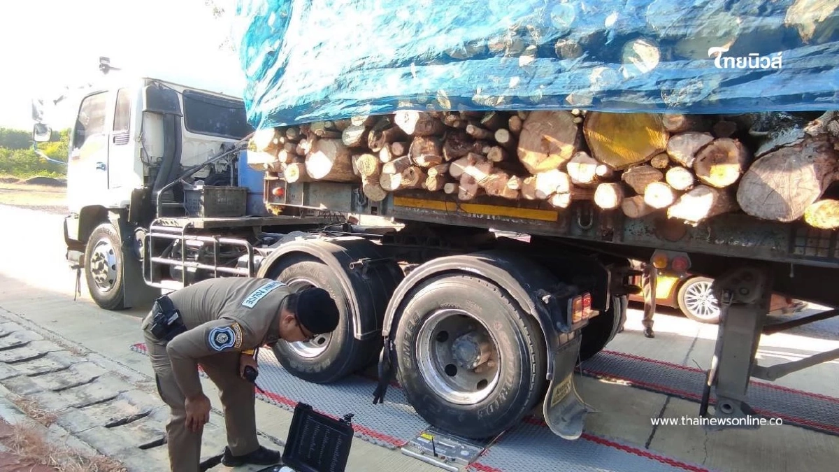ตำรวจทางหลวงจับรถบรรทุกไม้ น้ำหนักเกินกฎหมาย 4,100 กก.