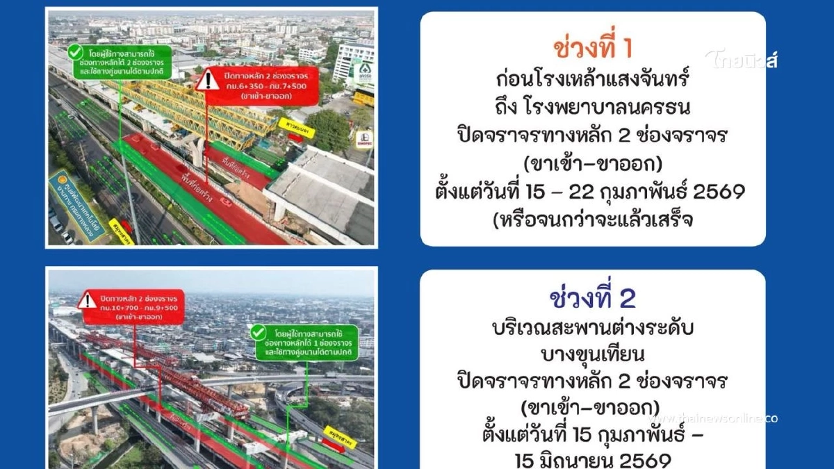 กทพ. ปรับเลื่อนวันเริ่มปิดเบี่ยงจราจรถนนพระราม 2 เริ่ม 15 ก.พ. 69