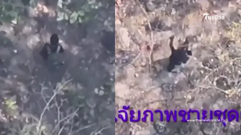 โดรนแฉภาพชายชุดดำลอบเผาป่าดอยสะเก็ด จนท.ระดมกำลังไล่ล่า