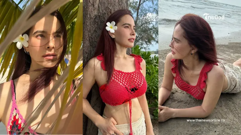 “มาช่า วัฒนพานิช” นั่งชิลริมหาดเจ้าหลาว สวยสะกดทุกสายตา