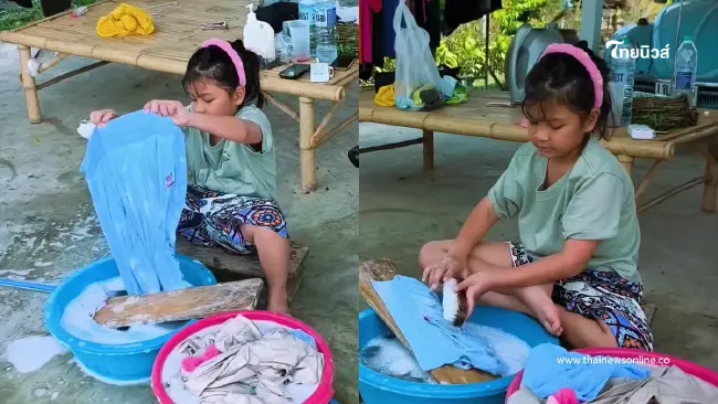 ชื่นชมทั้งโซเชียล ลูกสาว แดนนี่ ศรีภิญโญ ฝึกซักผ้าเองตั้งแต่เด็ก