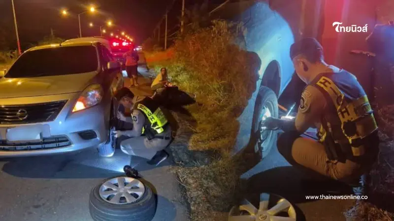 เกือบไปแล้ว รถยางแตกกลางนางรอง โชคดีเจ้าหน้าที่รุดช่วยทันควัน